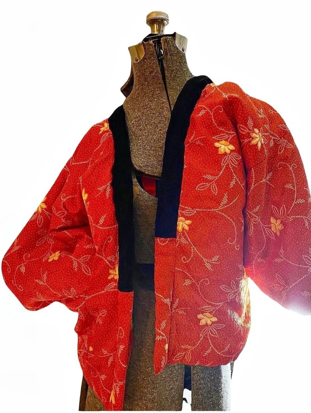 Floral Kimono Jacket in Red & Black